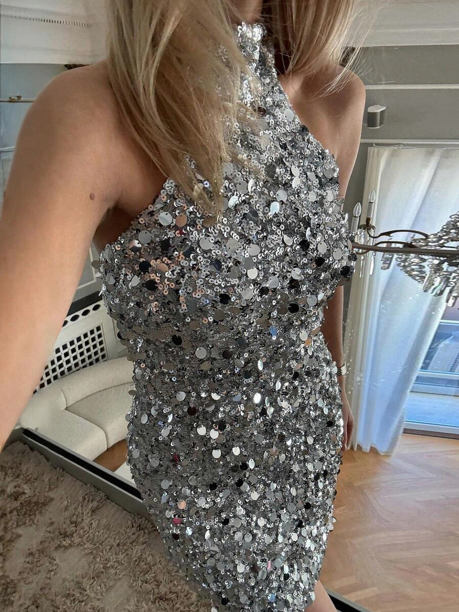 Sequin Halter Mini Dress