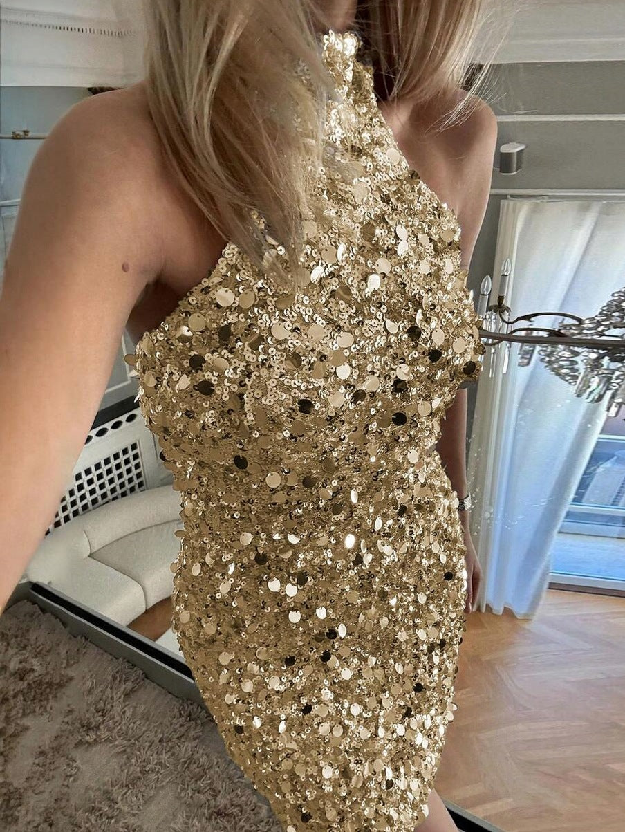 Sequin Halter Mini Dress