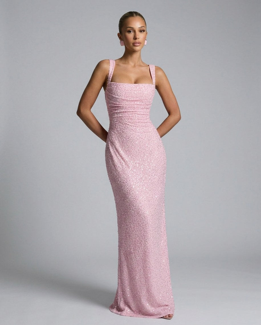 Sequin Square Neck Maxi Dress