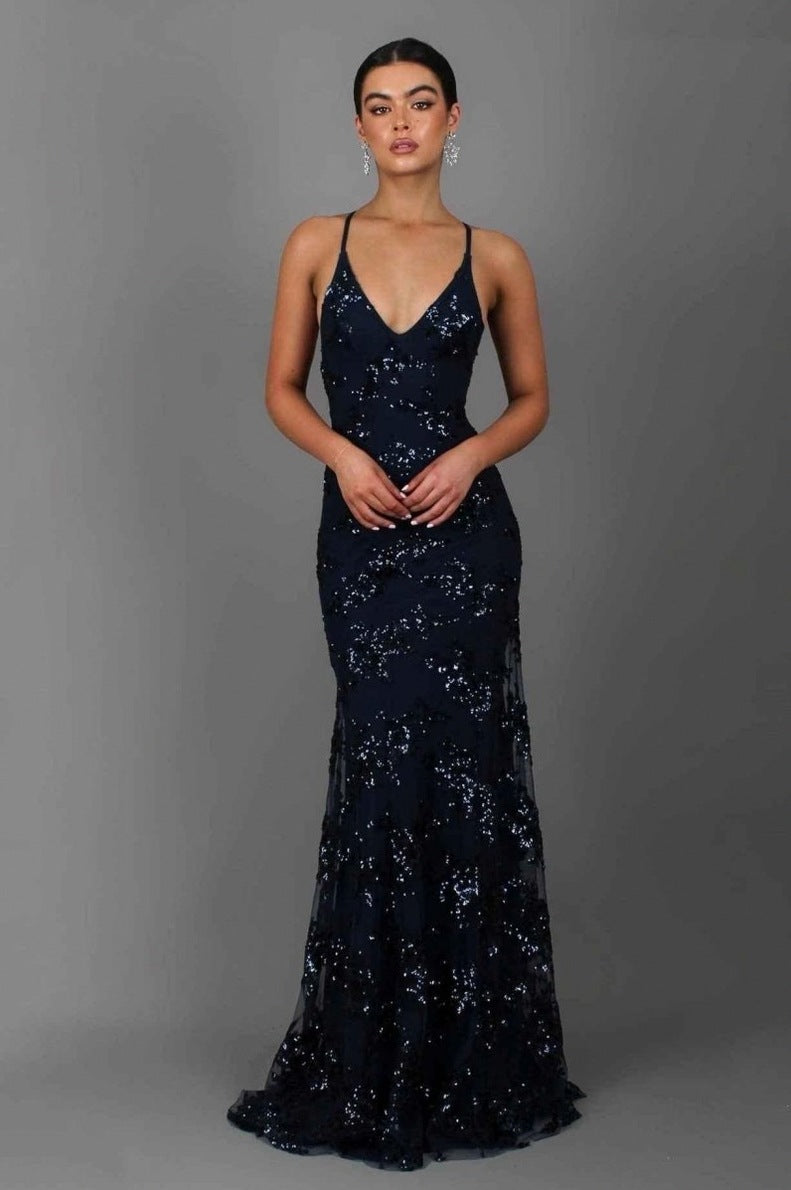 Sequin V Neck Maxi Dress