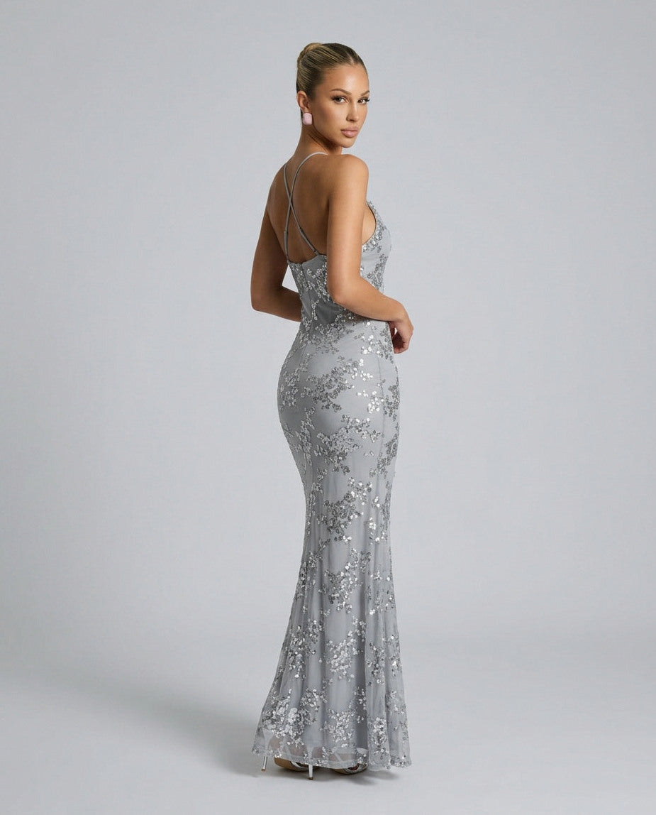 Sequin V Neck Maxi Dress