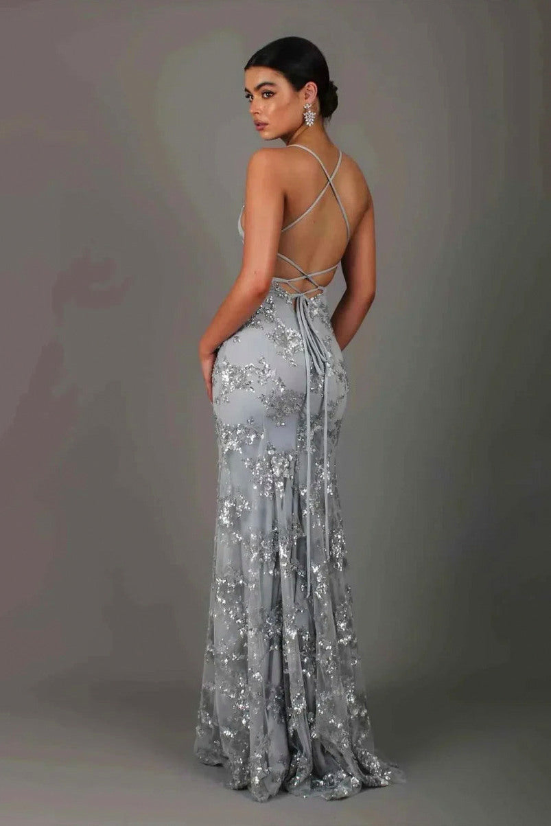 Sequin V Neck Maxi Dress