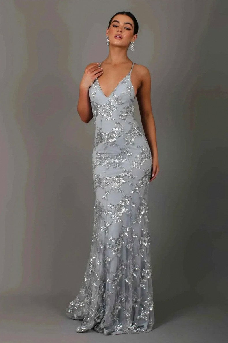 Sequin V Neck Maxi Dress