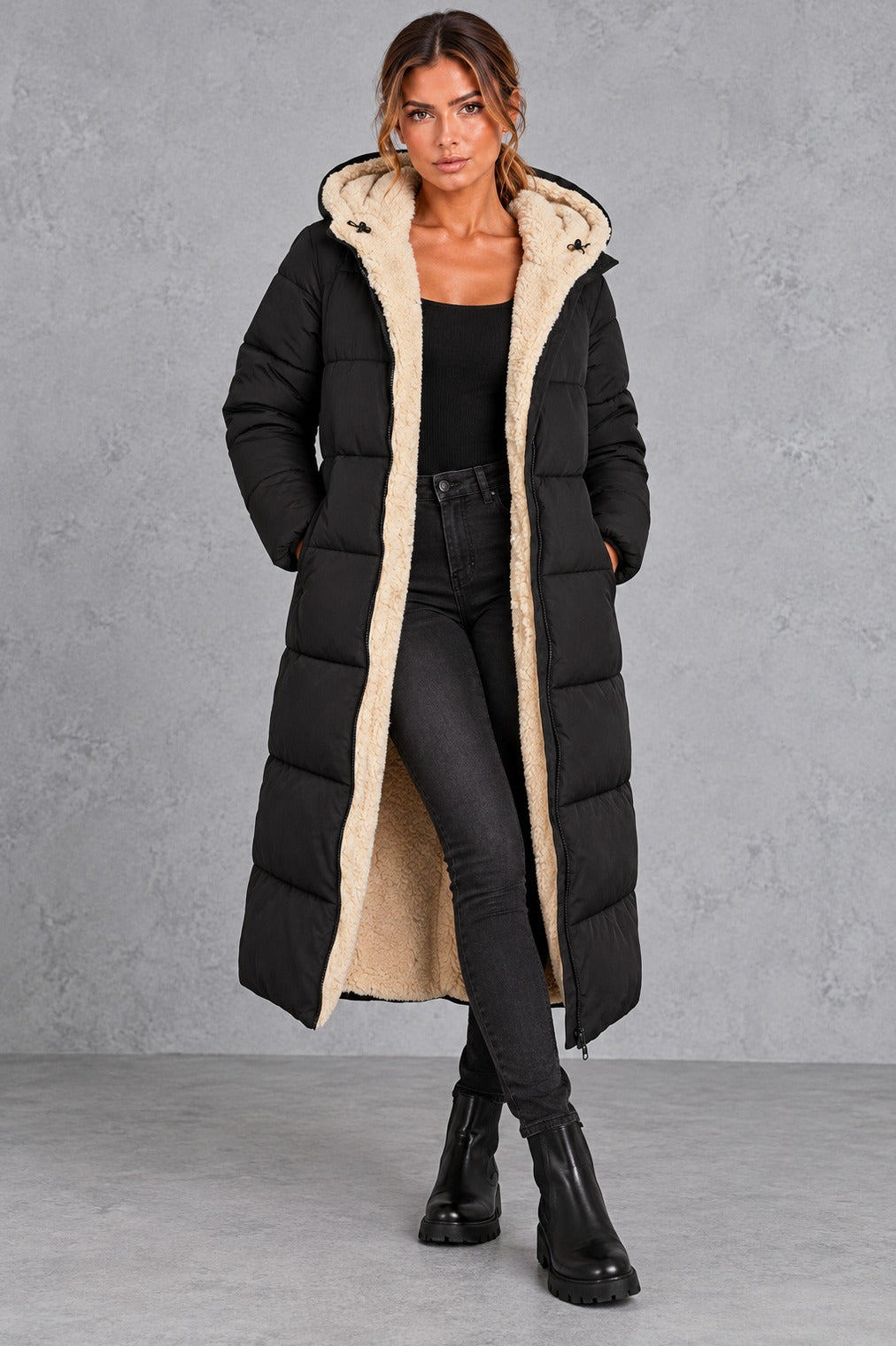 Sherpa Lined Hooded Puffer Coat