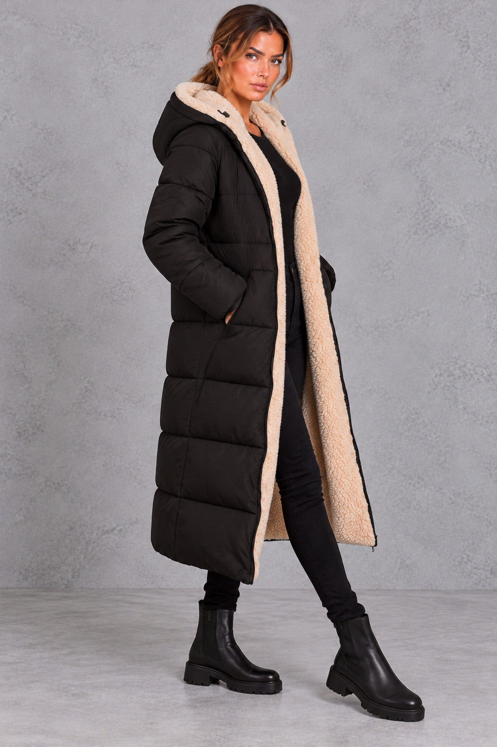 Sherpa Lined Hooded Puffer Coat