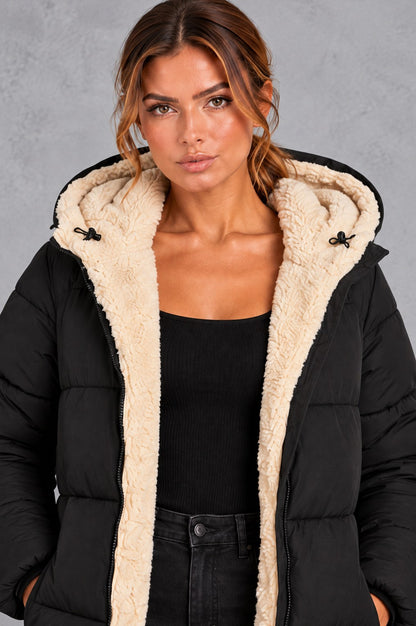 Sherpa Lined Hooded Puffer Coat