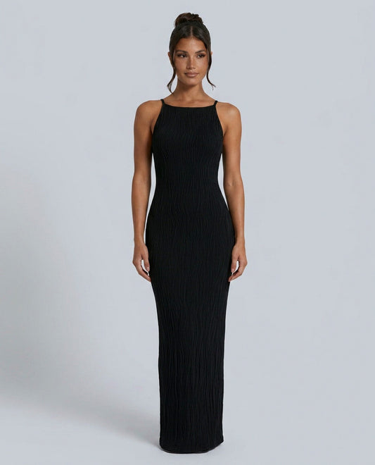 Square Neck Knit Maxi Dress in Black