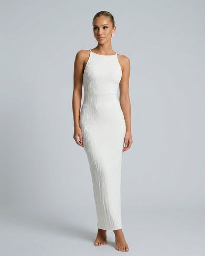 Square Neck Knit Maxi Dress in White