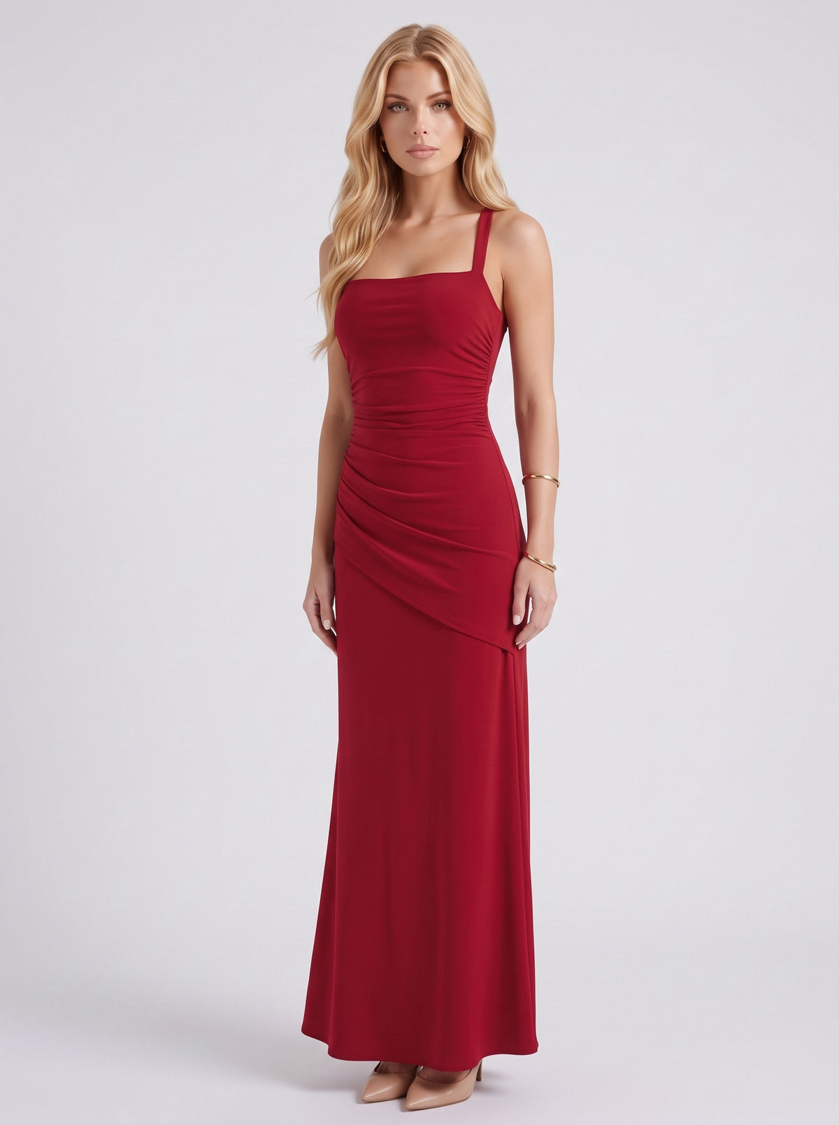 Square Neck Ruched Maxi Dress