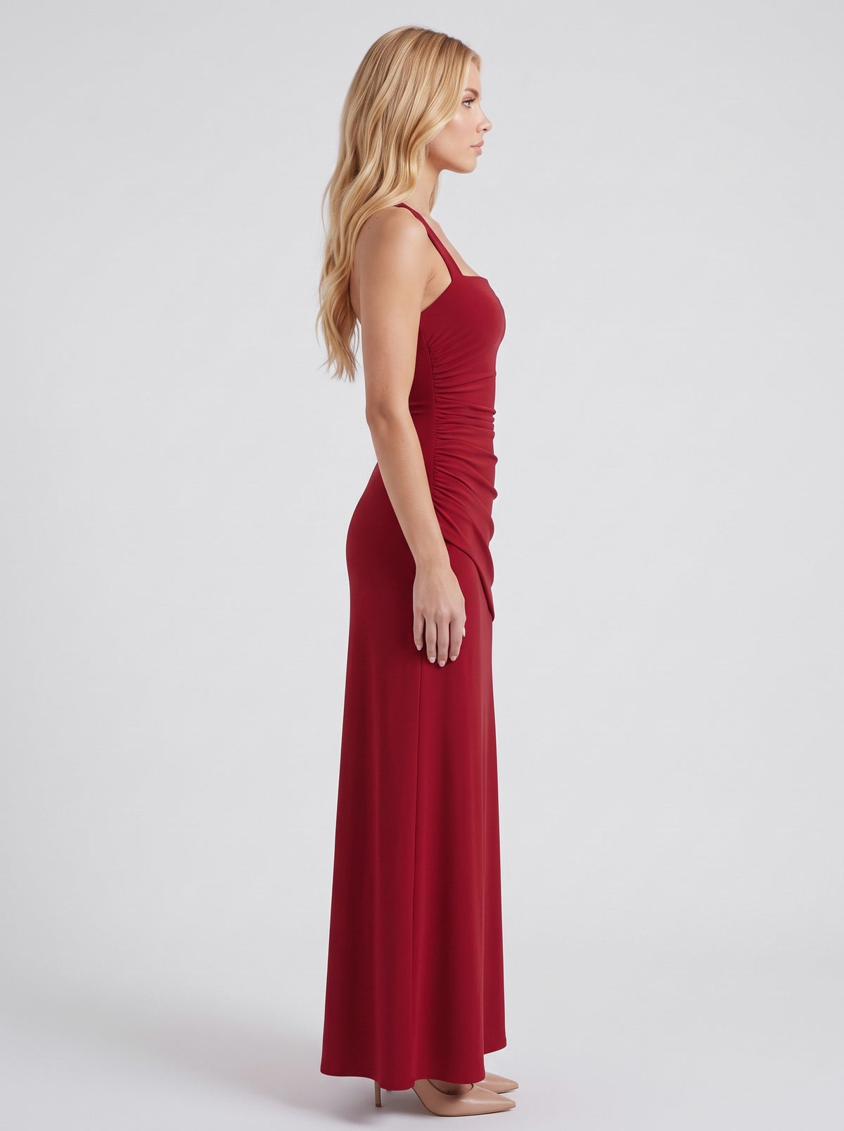 Square Neck Ruched Maxi Dress
