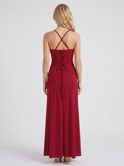 Square Neck Ruched Maxi Dress