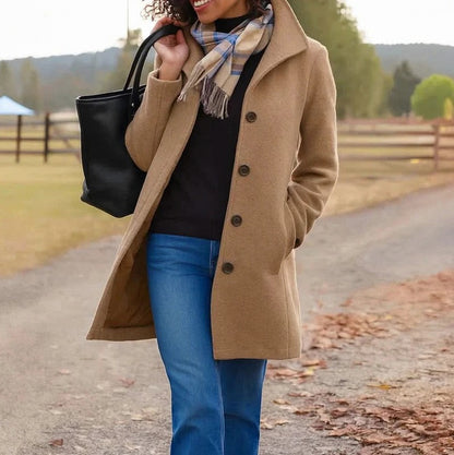 Stand Collar Button Front Coat in Brown