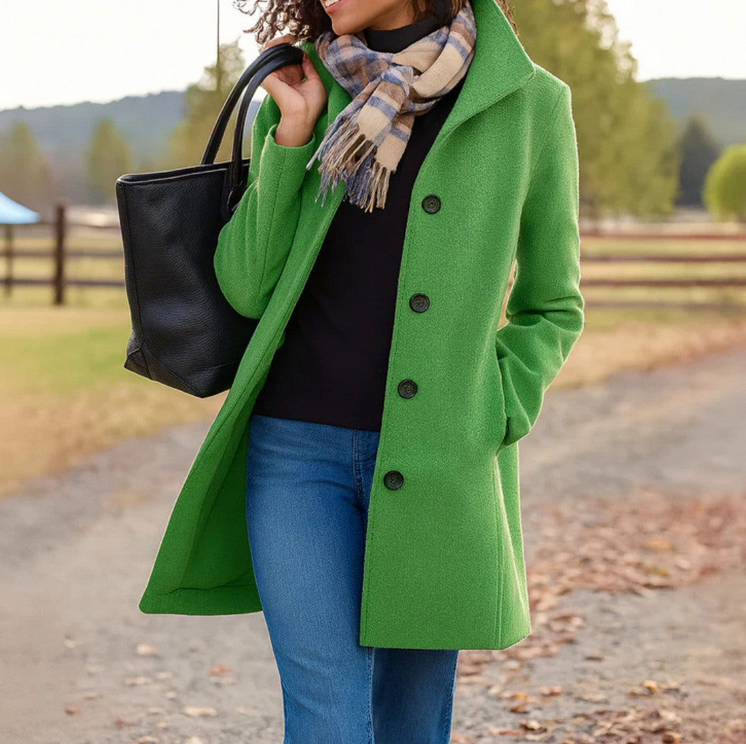 Stand Collar Button Front Coat in Light Green