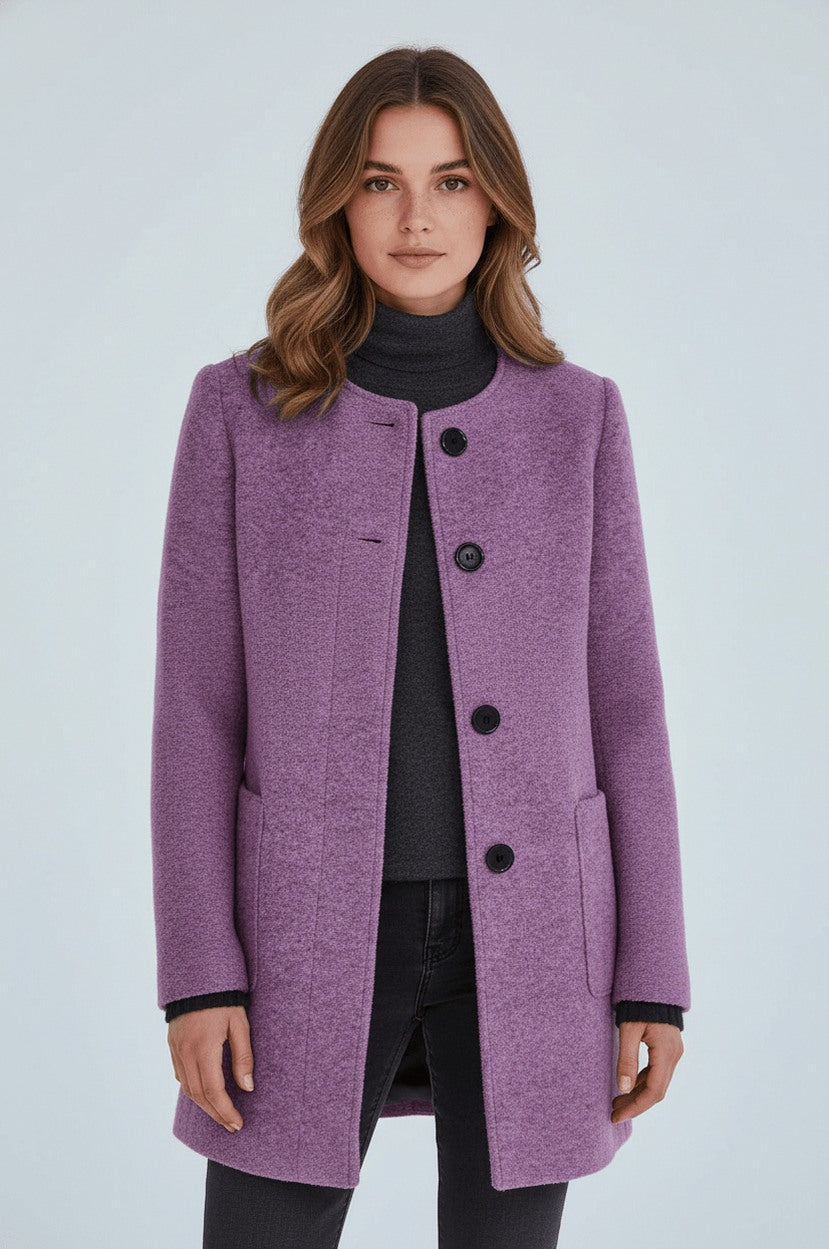 Stand Collar Button Front Coat