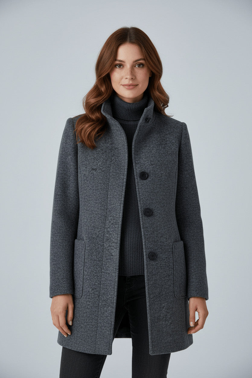Stand Collar Button Front Coat