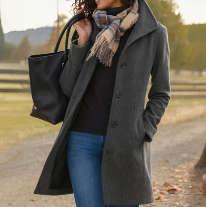Stand Collar Button Front Coat in Gray