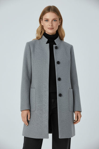 Stand Collar Button Front Coat