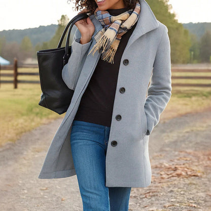Stand Collar Button Front Coat in Light Gray