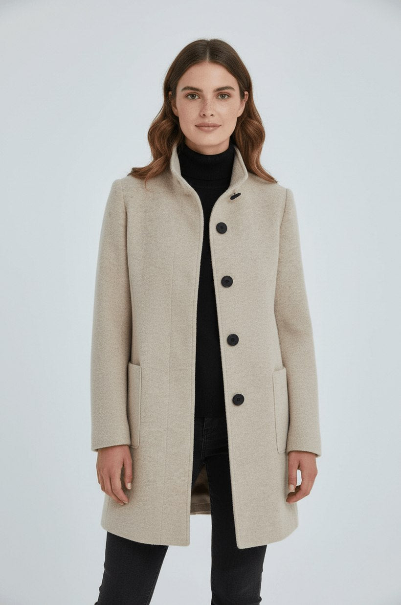 Stand Collar Button Front Coat