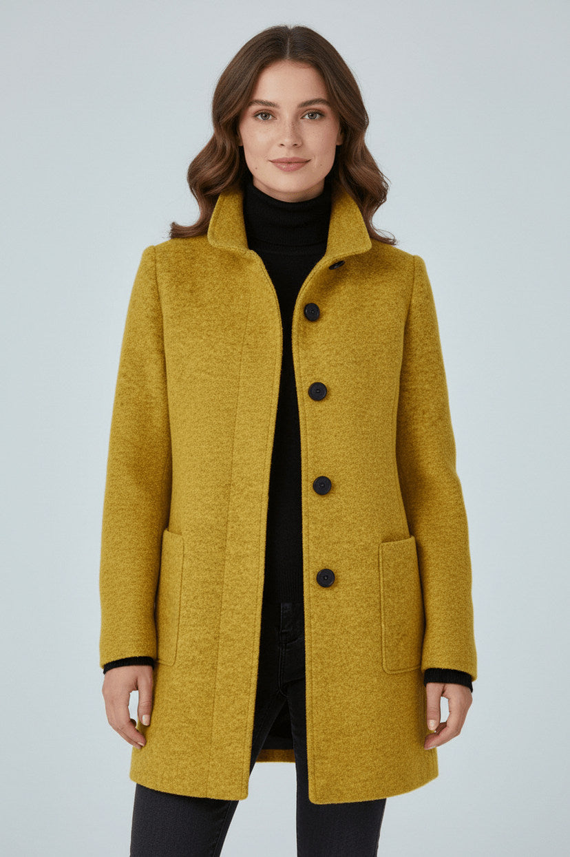 Stand Collar Button Front Coat