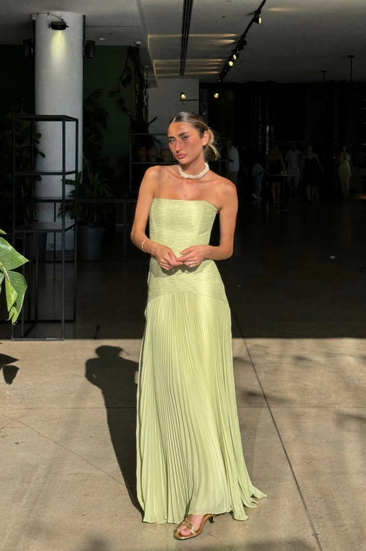 Strapless Pleated Chiffon Maxi Dress