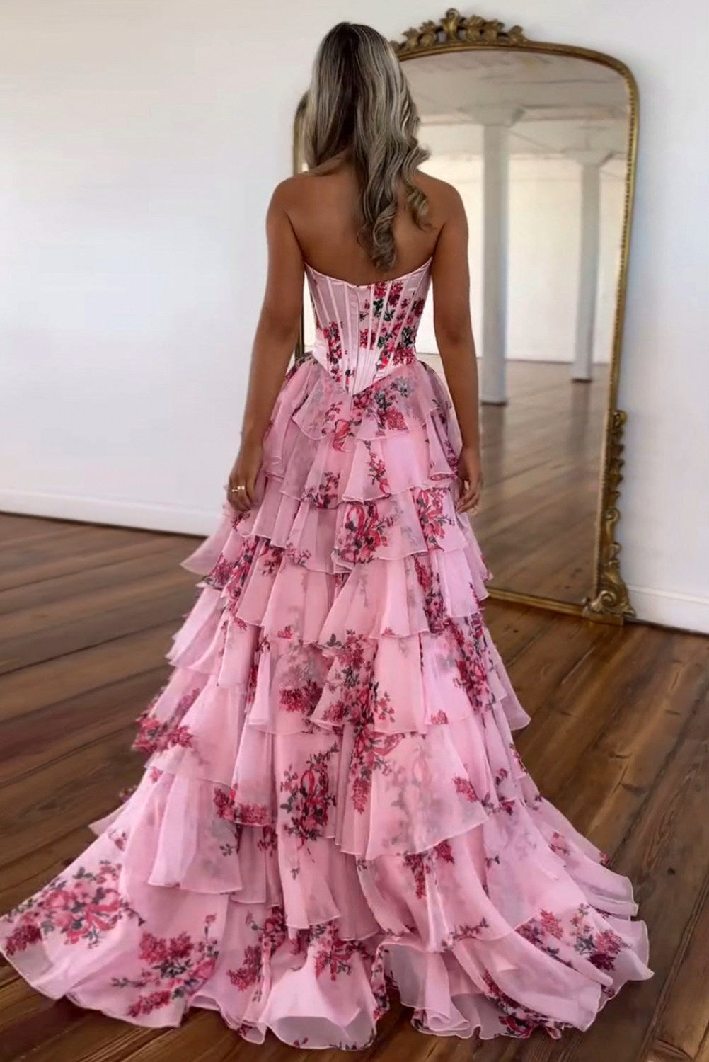 Strapless Tiered Corset Maxi Dress