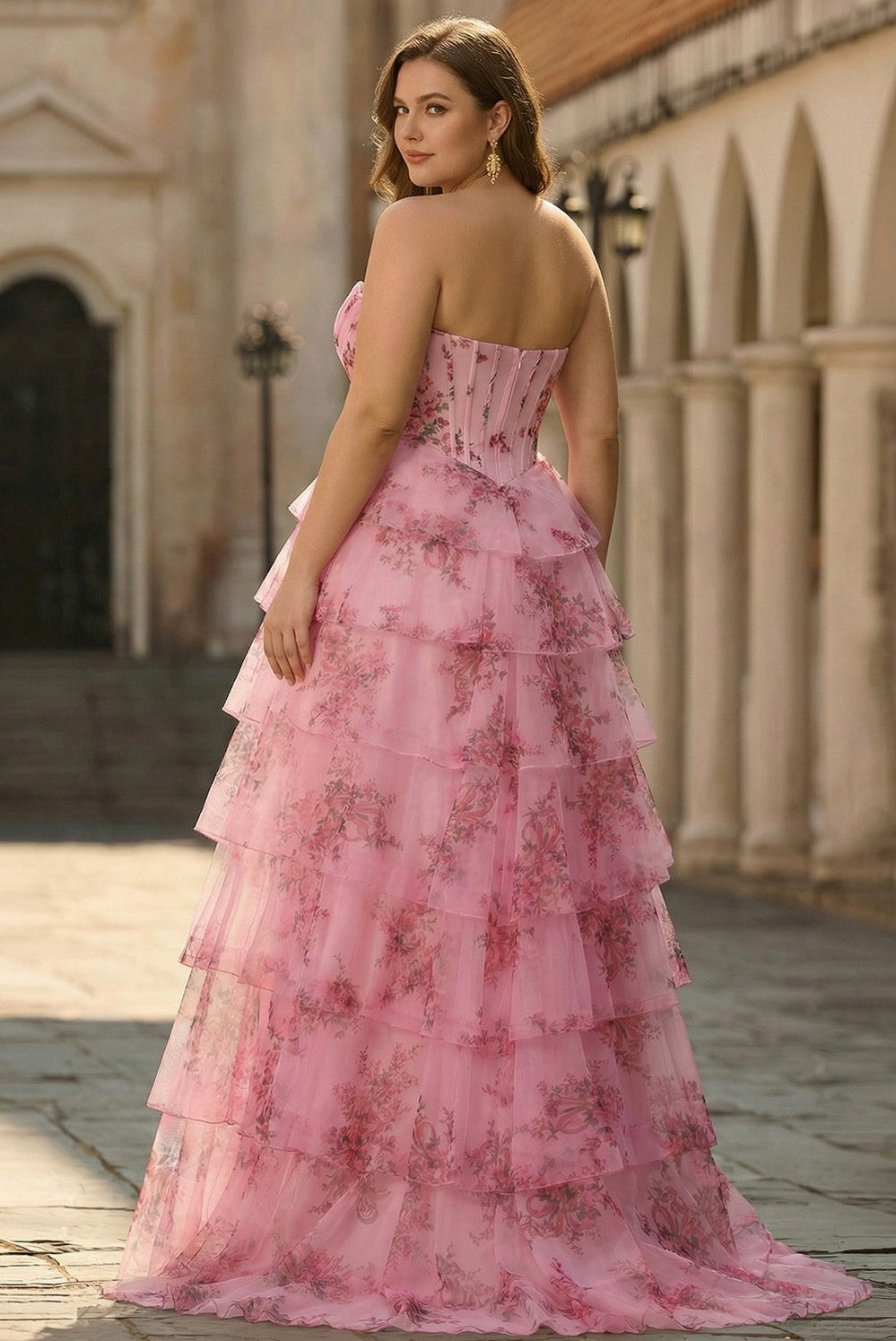 Strapless Tiered Corset Maxi Dress