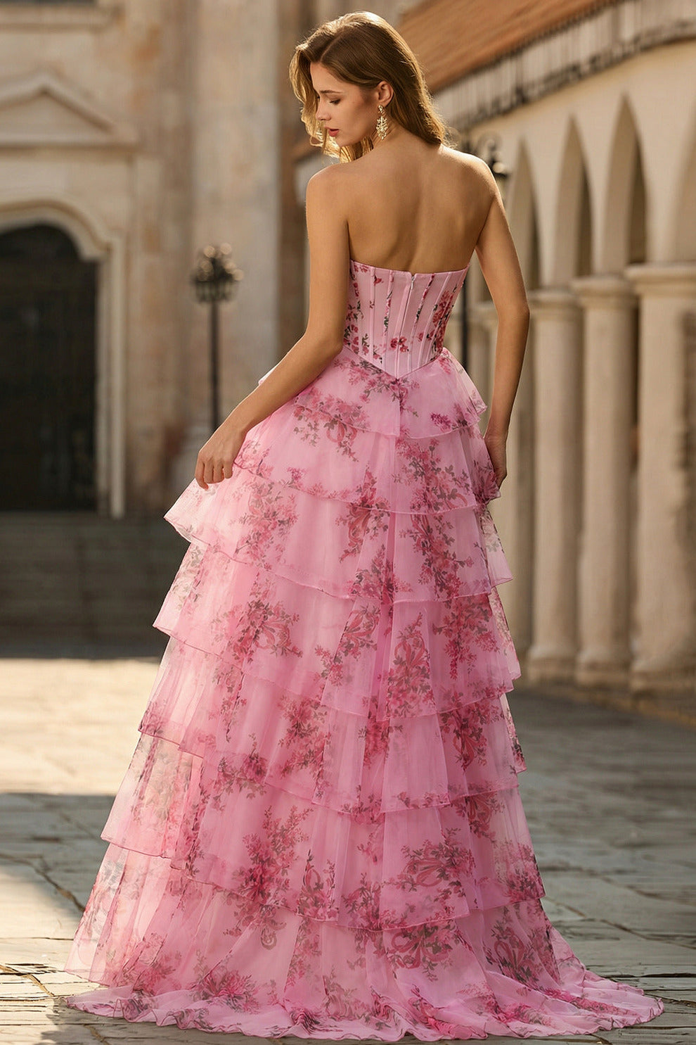Strapless Tiered Corset Maxi Dress