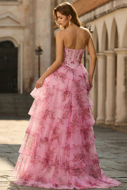 Strapless Tiered Corset Maxi Dress
