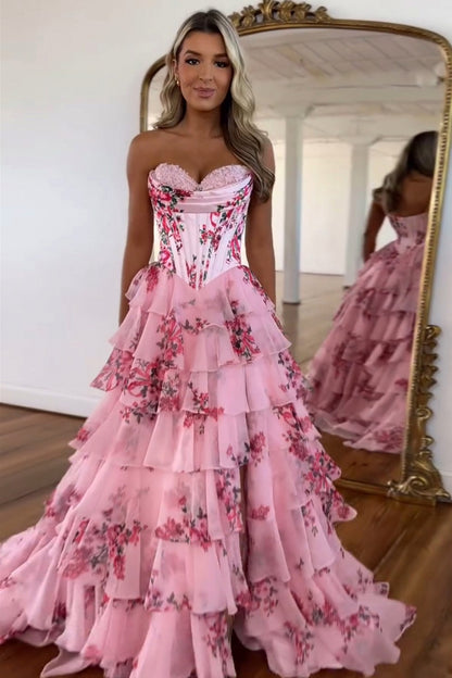 Strapless Tiered Corset Maxi Dress
