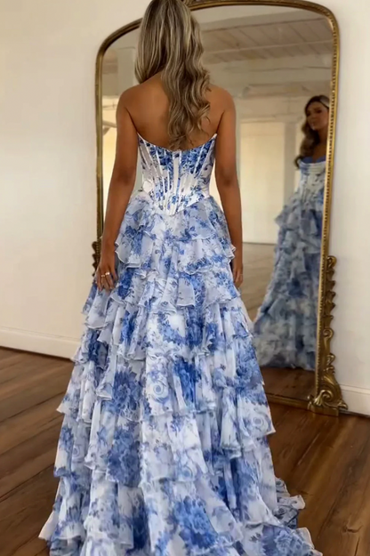 Strapless Tiered Corset Maxi Dress
