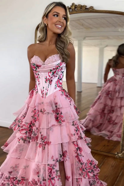 Strapless Tiered Corset Maxi Dress