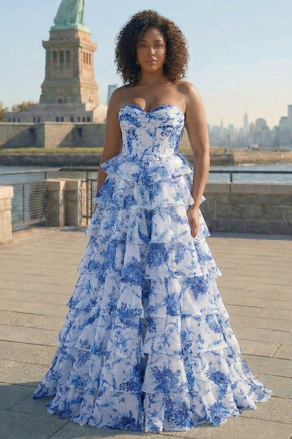 Strapless Tiered Corset Maxi Dress