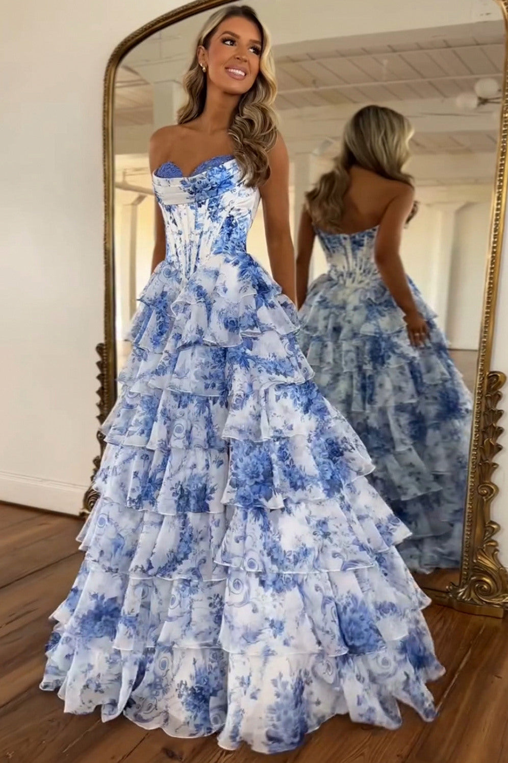 Strapless Tiered Corset Maxi Dress