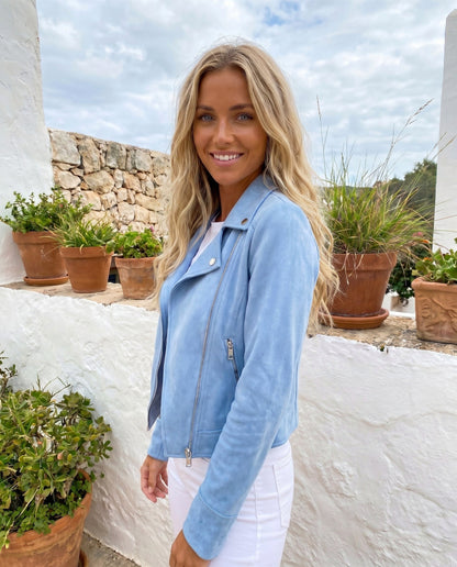 Hip Length Faux Suede Moto Jacket