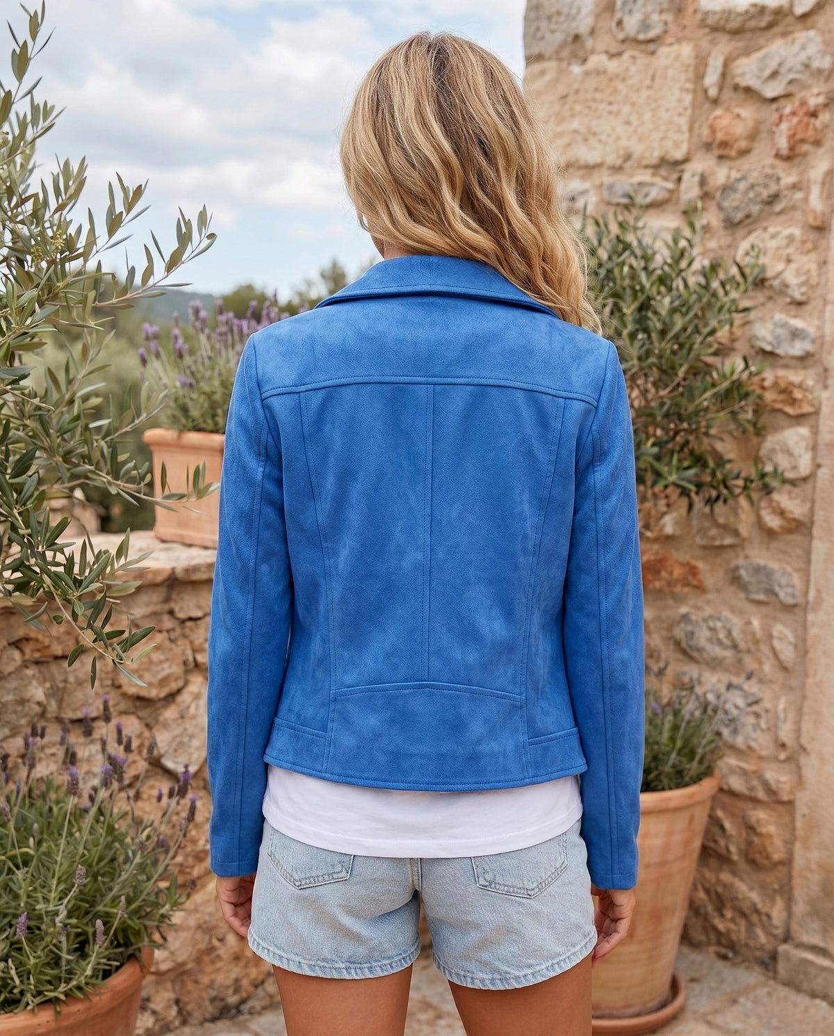Hip Length Faux Suede Moto Jacket