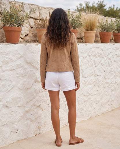 Hip Length Faux Suede Moto Jacket