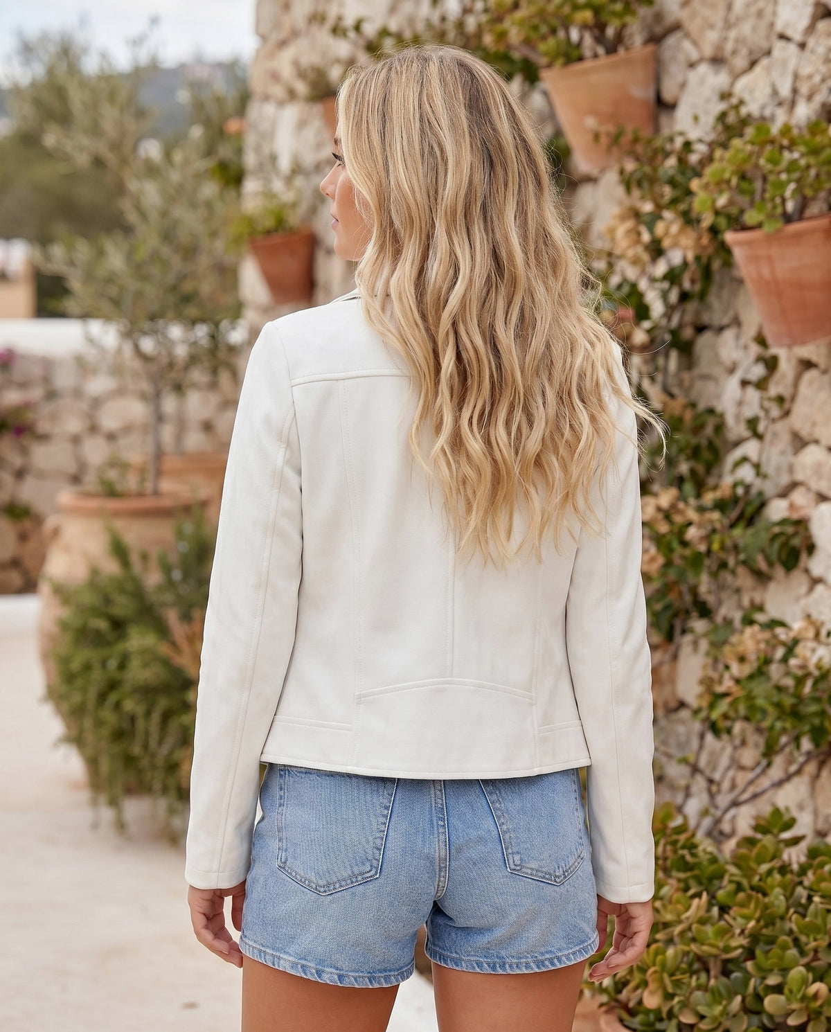 Hip Length Faux Suede Moto Jacket