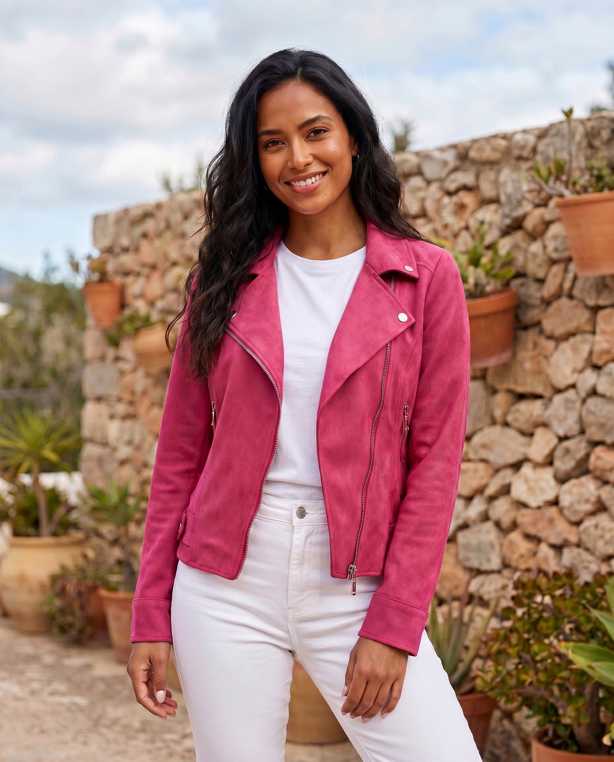 Hip Length Faux Suede Moto Jacket