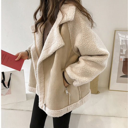Suede Sherpa Trim Oversized Jacket