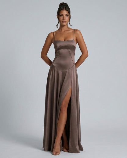 Sweetheart A Line Maxi Dress in Brown