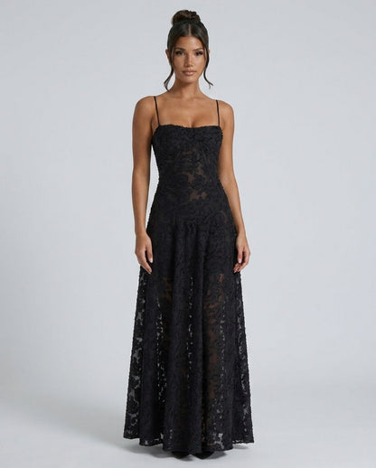 Sweetheart A Line Maxi Dress in Black