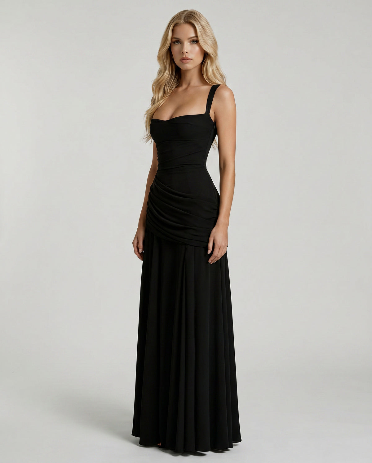 Sweetheart Ruched Drop Waist Maxi Dress