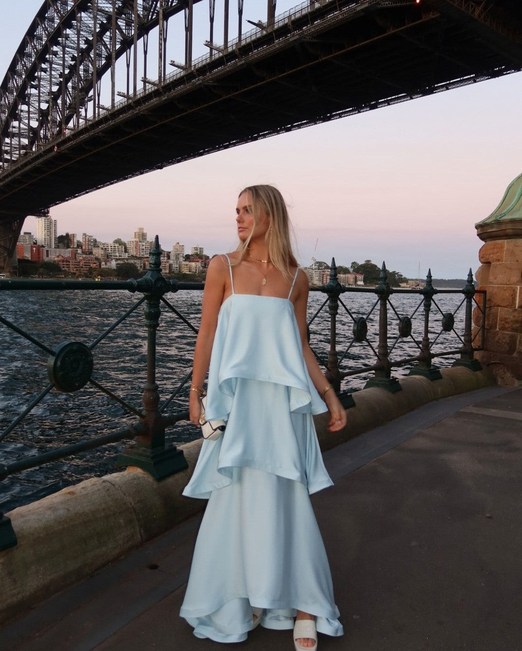 Tiered Satin Spaghetti Strap Maxi Dress