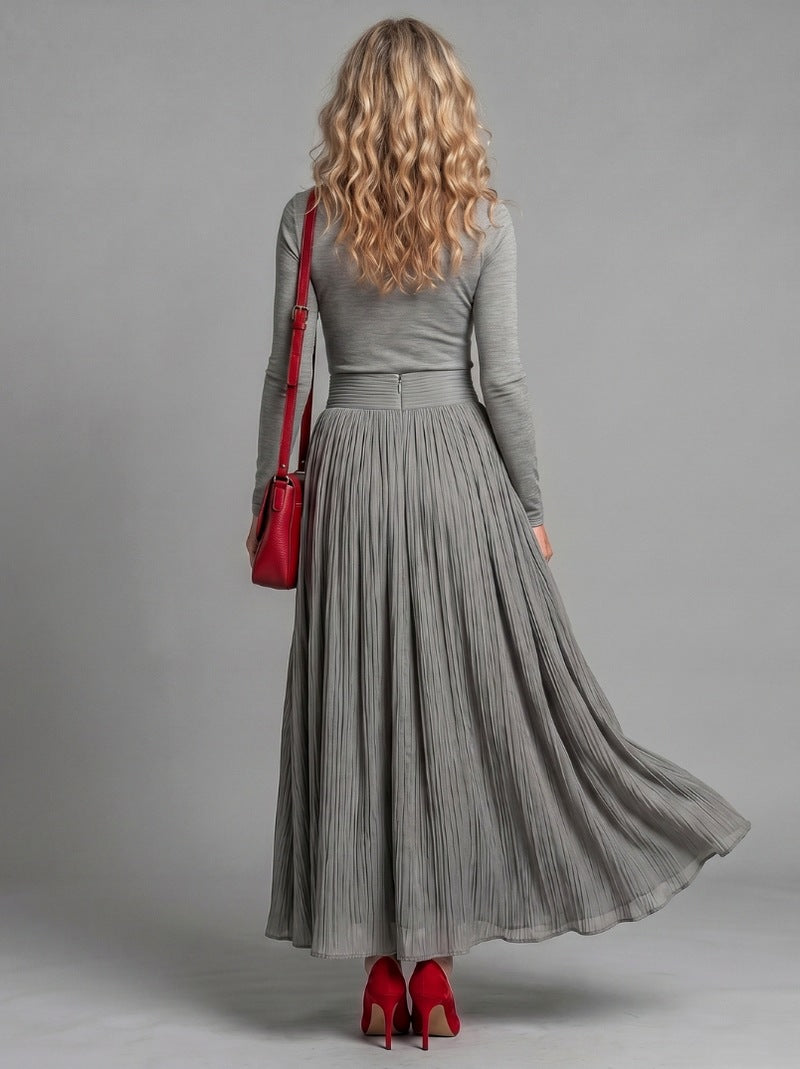 Turtleneck Sweater and Pleated Maxi Skirt Set