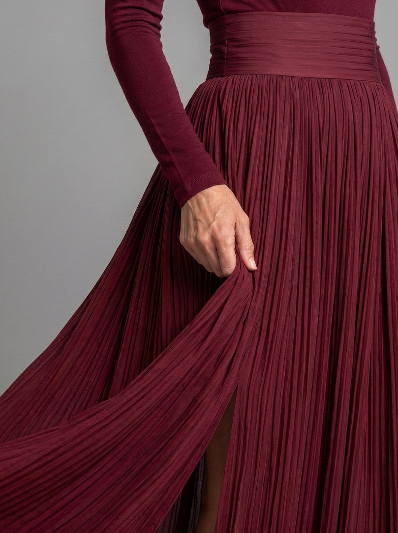 Turtleneck Sweater and Pleated Maxi Skirt Set