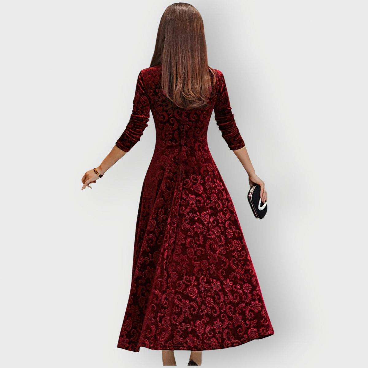 Velvet 3/4 Sleeve Midi Dress