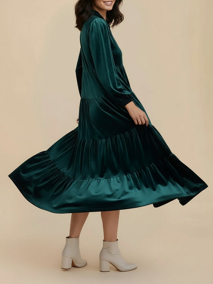 Velvet Collared Tiered Midi Dress
