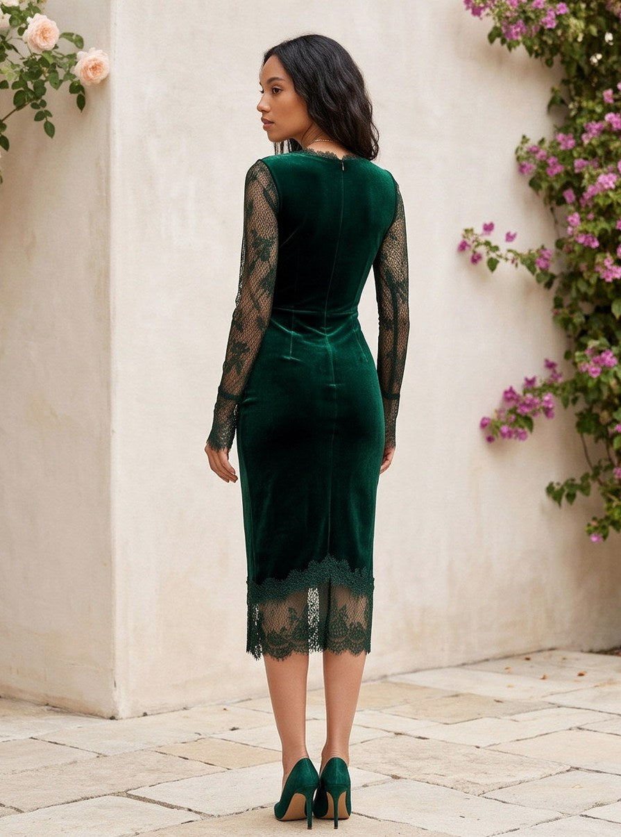 Velvet Lace Sweetheart Midi Dress