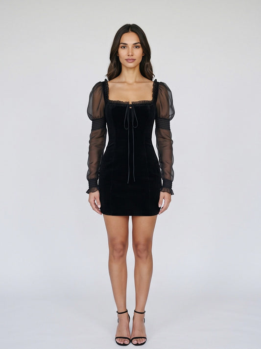 Velvet Puff Long Sleeve Mini Dress